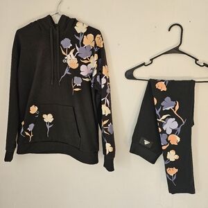 Adidas Black Hoodie and Leggings with Floral Accents